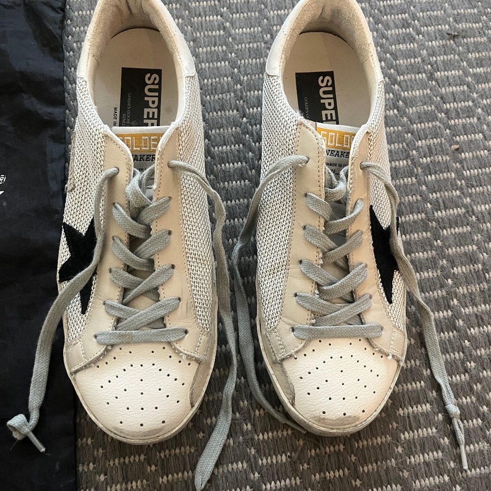 Golden Goose Super Star Mesh and Distressed Leather Sneaker Size 40